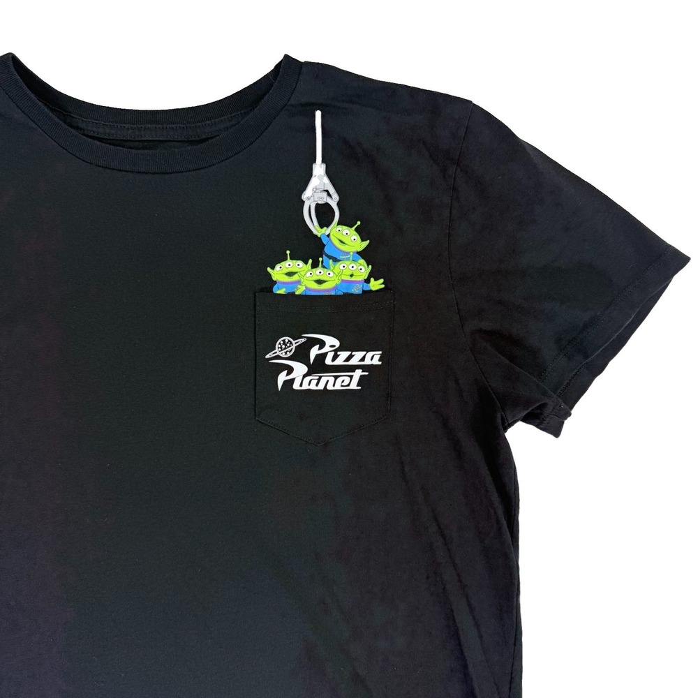 Disney Pixar Toy Story Pizza Planet Alien Pocket T Shirt Black Size Large EUC